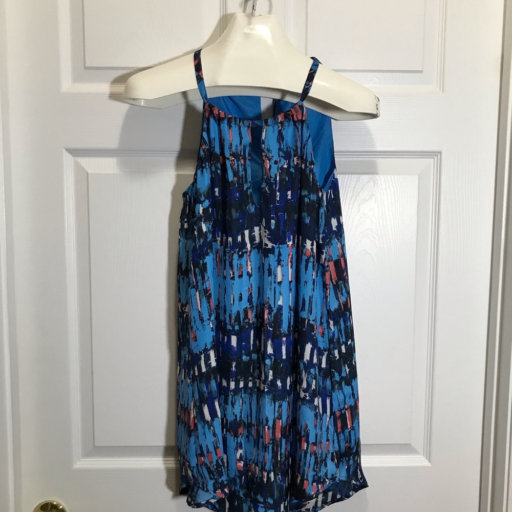 BB Dakota Aubree Blue Printed Halter Trapeze Dress Size XS